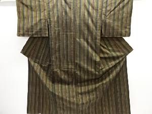 縞織り出し手織り紬単衣着物